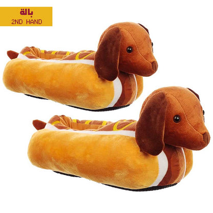 Unisex Weiner Dog Slippers - Funny Plush Dachshund House Shoes