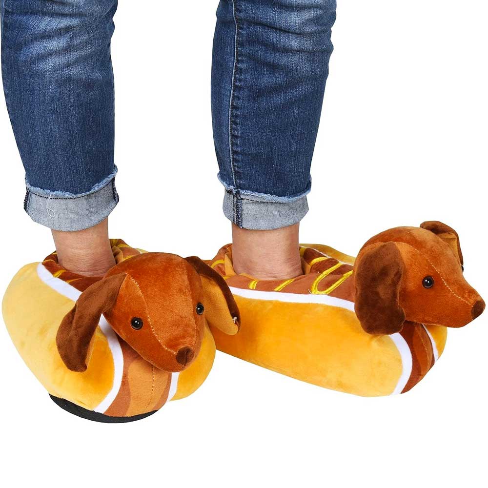 Unisex Weiner Dog Slippers - Funny Plush Dachshund House Shoes